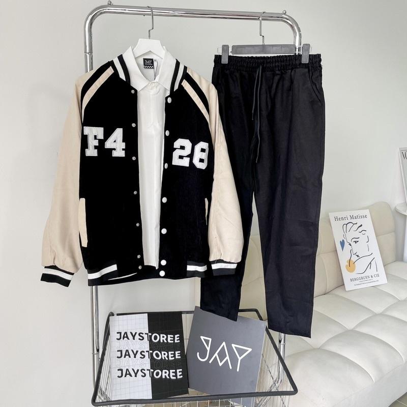 Áo Khoác Bomber Unisex Nhung gân màu ĐEN/NÂU/XANH/HỒNG Nam nữ unisex/Áo hoodie nút bấm form rộng Jaystoree