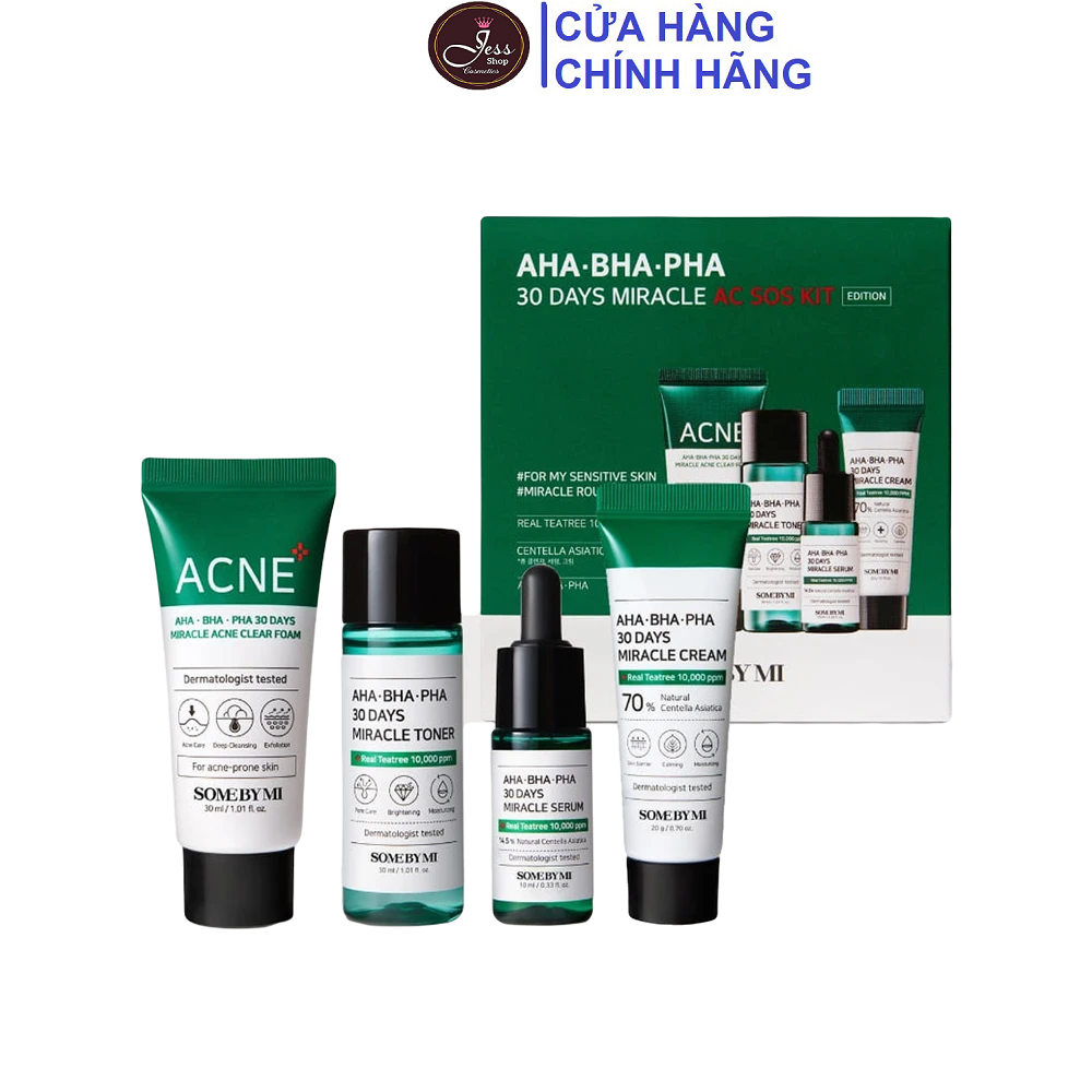 Bộ Kit 4 Sản Phẩm Dưỡng Da Làm Giảm Mụn Some By Mi AHA-BHA-PHA 30 Days Miracle AC SOS Kit