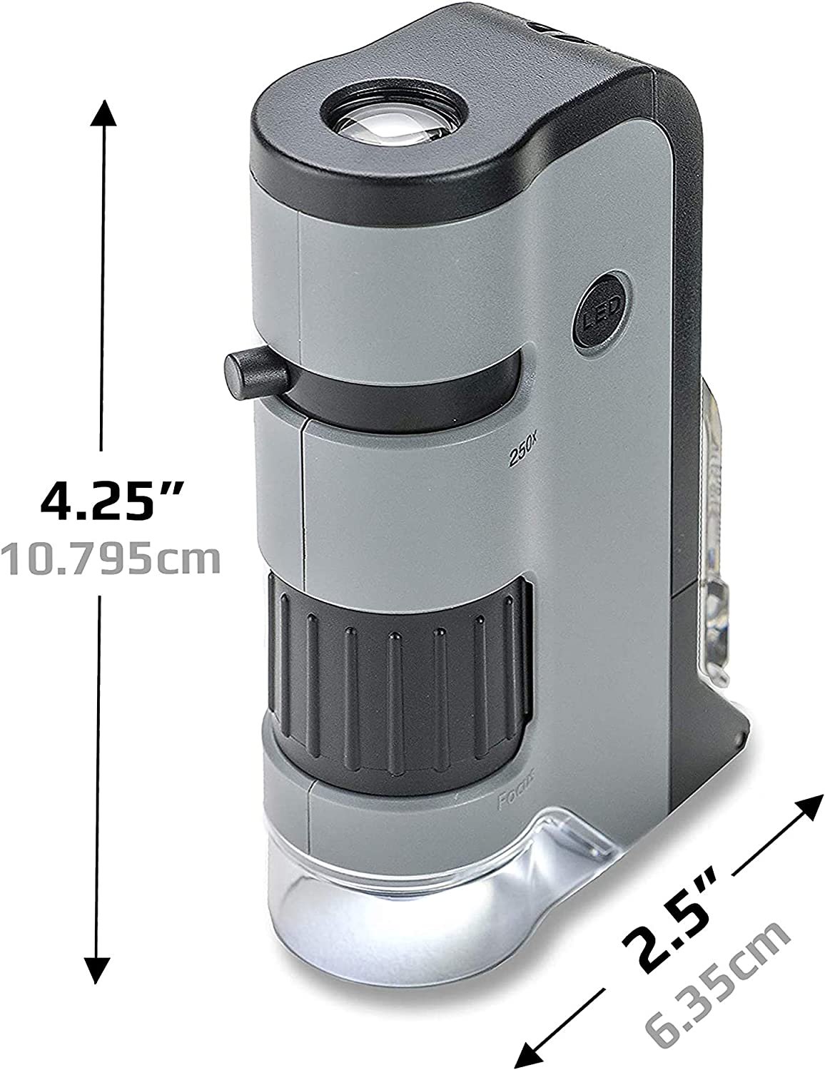 Kính hiển vi bỏ túi cao cấp MicroFlip MP-250 (Phóng đại 100x -250x) có đèn tia cực tím UV. MicroFlip 100x-250x LED UV Pocket Microscope with Smartphone Clip - Hàng chính hãng