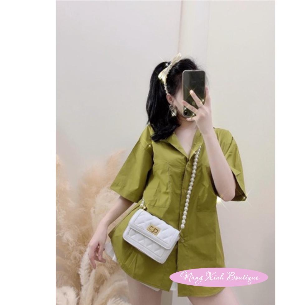 Áo sơ mi nữ cộc tay túi hộp màu hot trend có ảnh thật kèm video - Nàng xinh boutique