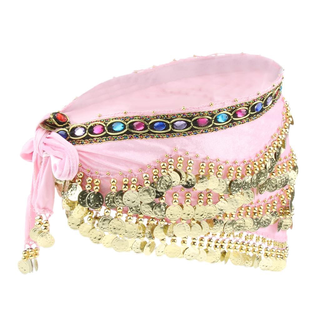 Women's Performance Clothing Accessories Triangular Belly Dancing Hip Scarf Wrap Skirt with Gold Coins for Show Girls