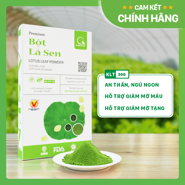 Bột Lá Sen Sấy Lạnh Nguyên Chất - Ngủ ngon, giảm mỡ máu, giảm cân, mát gan, mờ nám, tàn nhang, đẹp da - Hộp 30g