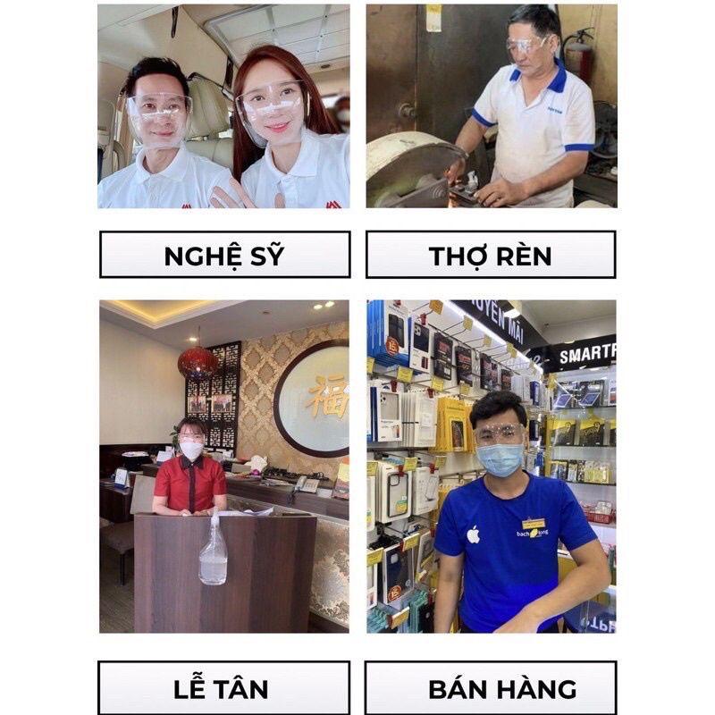 Kính chống giọt bắn bảo hộ chống dịch FACE SHIELD MASK che hết khuôn mặt bảo vệ mắt toàn diện tròng trong suốt