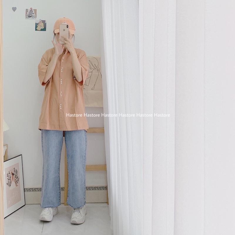 Sơ mi thô cộc tay 16 cúc oversize
