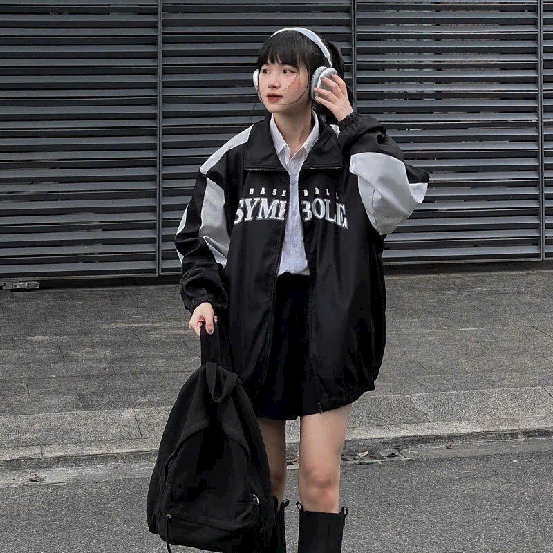 Áo khoác dù Active Track Jacket Symbolic chất dù 2 lớp, áo khoác bomber nam nữ đen trắng form rộng, Áo gió cặp đôi Camping đi phượt thể thao chất liệu gió dày dặn