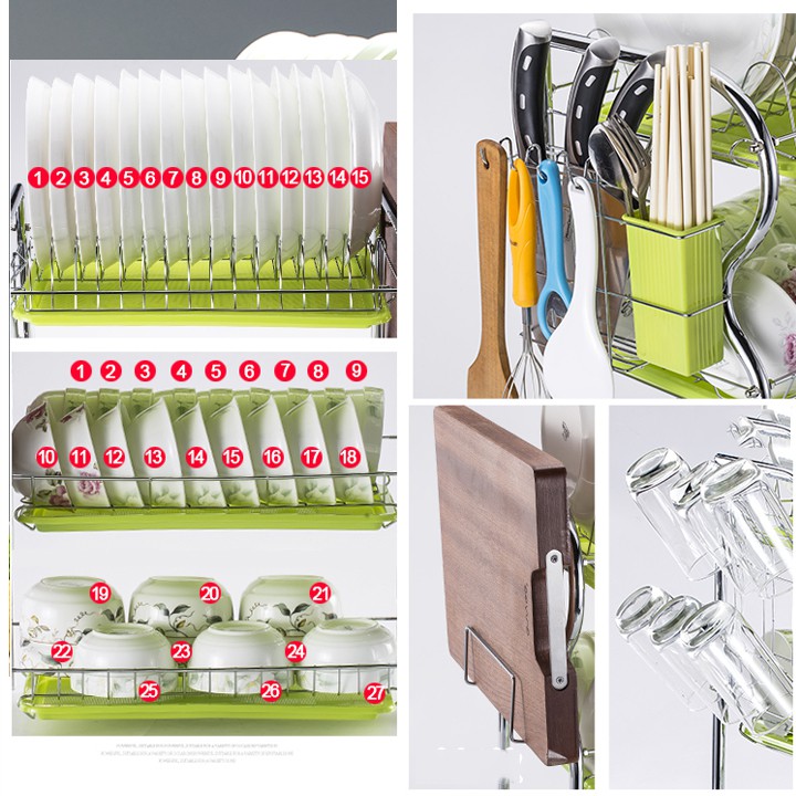 Kệ để bát đũa inox đa năng, Kệ chén đũa thông minh tiện lợi kèm khay đựng