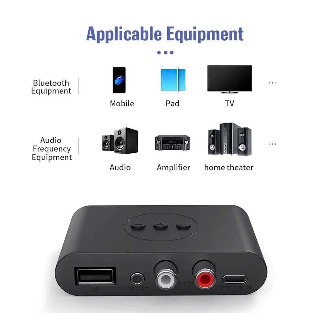 Thiết Bị Nhận Bluetooth, NFC Cho Loa Và Amply Hỗ Trợ Cổng 3.5mm, AV, USB Bộ Thu Phát Bluetooth 5.0 2 in 1 - Chế độ chuyển đổi linh hoạt, Âm Thanh HD, Độ Trễ Thấp, Khoảng Cách Trên 10m Chip thông minh, Cổng kết nối đa dạng RCA AUX USB - Hàng Chính Hãng