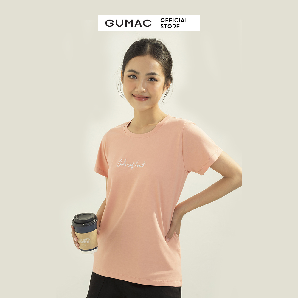 Áo thun nữ GUMAC ATC03059 form cơ bản thêu chữ dễ thương