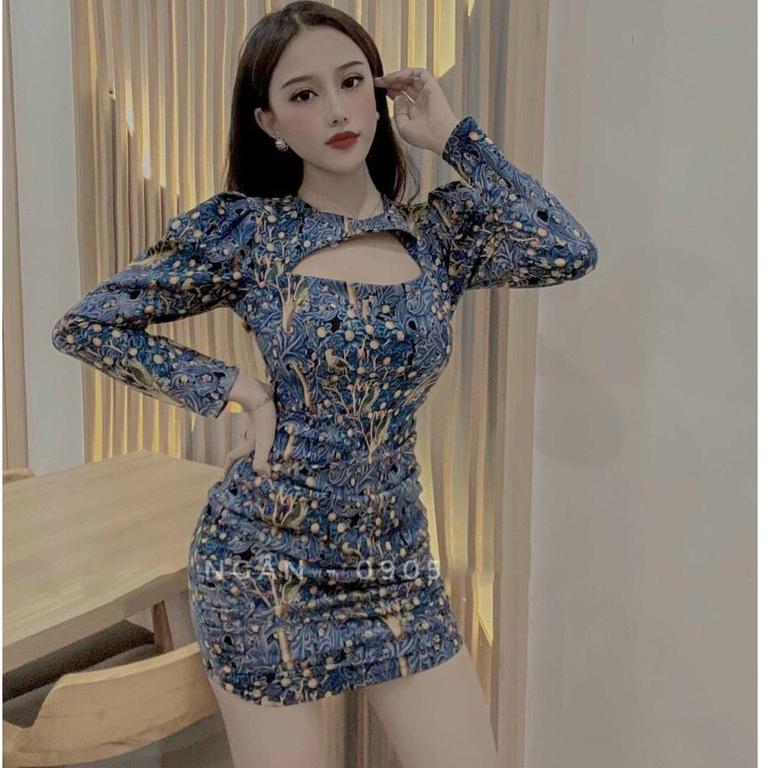Gunkaymatter Đầm Body Họa Tiết Tay Dài Hở Ngực,Màu Sắc Nhã Nhặn Thật Sự Phù Hợp Để Tới Công Sở, Đi Làm Hoặc Đi Chơi