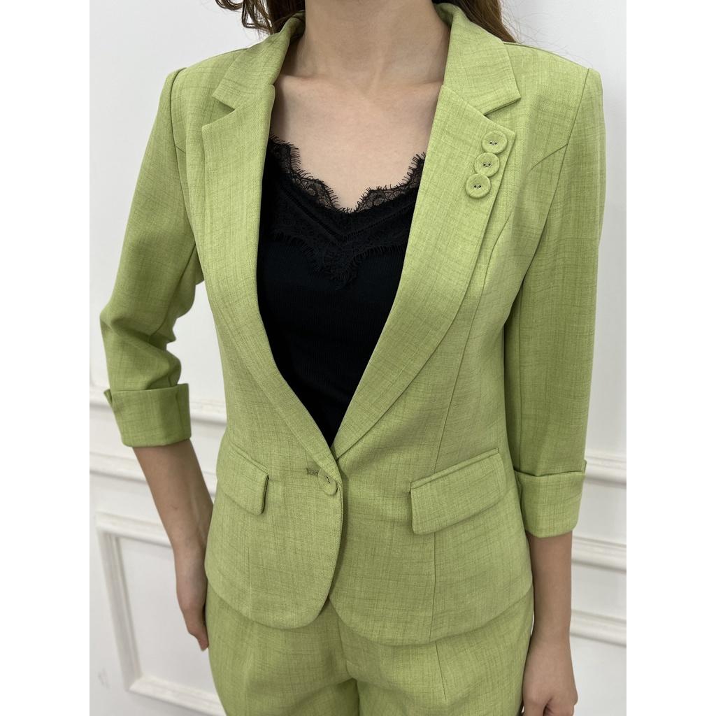 Bộ đồ vest nữ công sở kèm quần tây bigsize tay dài chất liệu xước hàn cao cấp S59 Emvy fashion