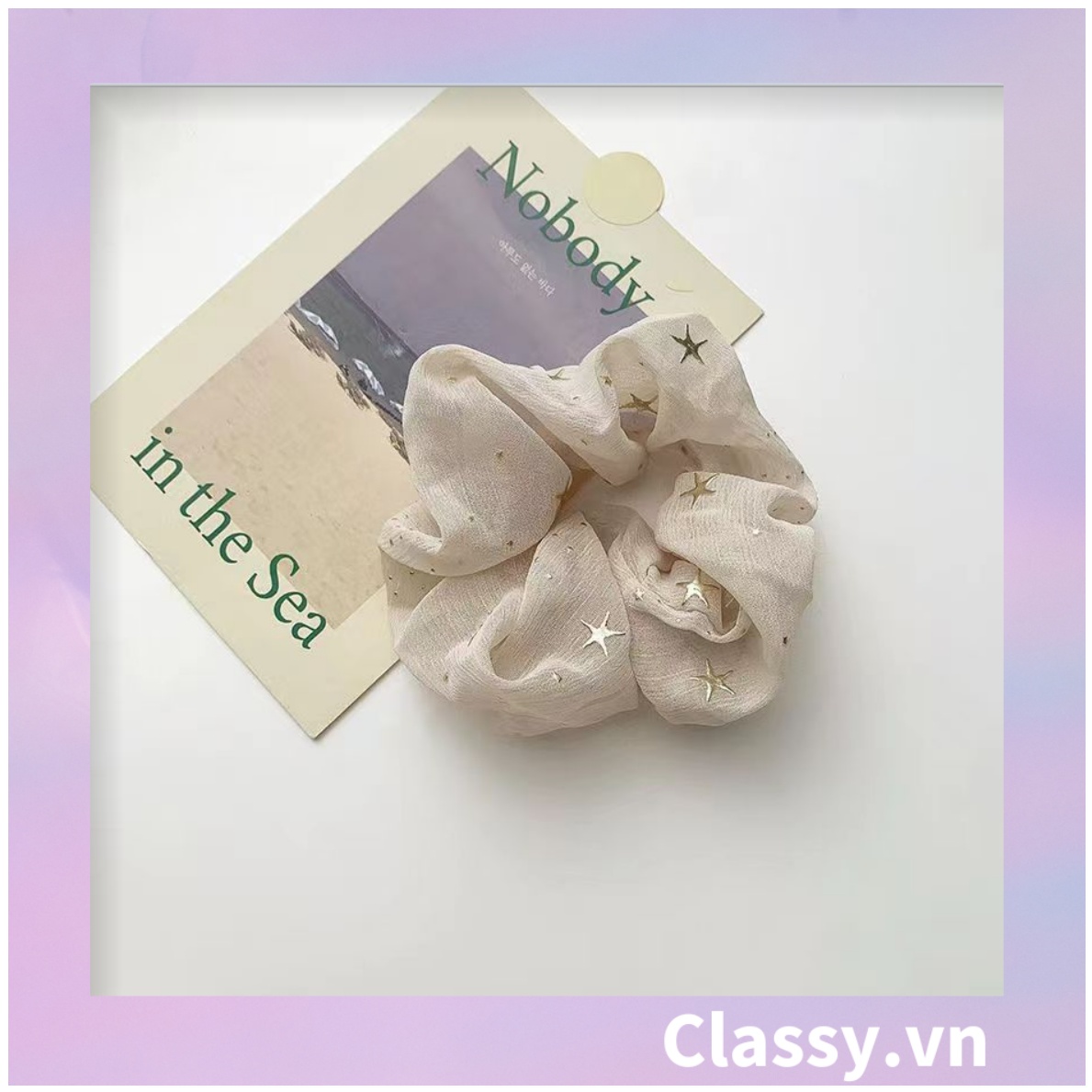 Scrunchies cột tóc, buộc tóc sợi lưới, họa tiết ánh sao, nhiều màu thanh lịch PK1023