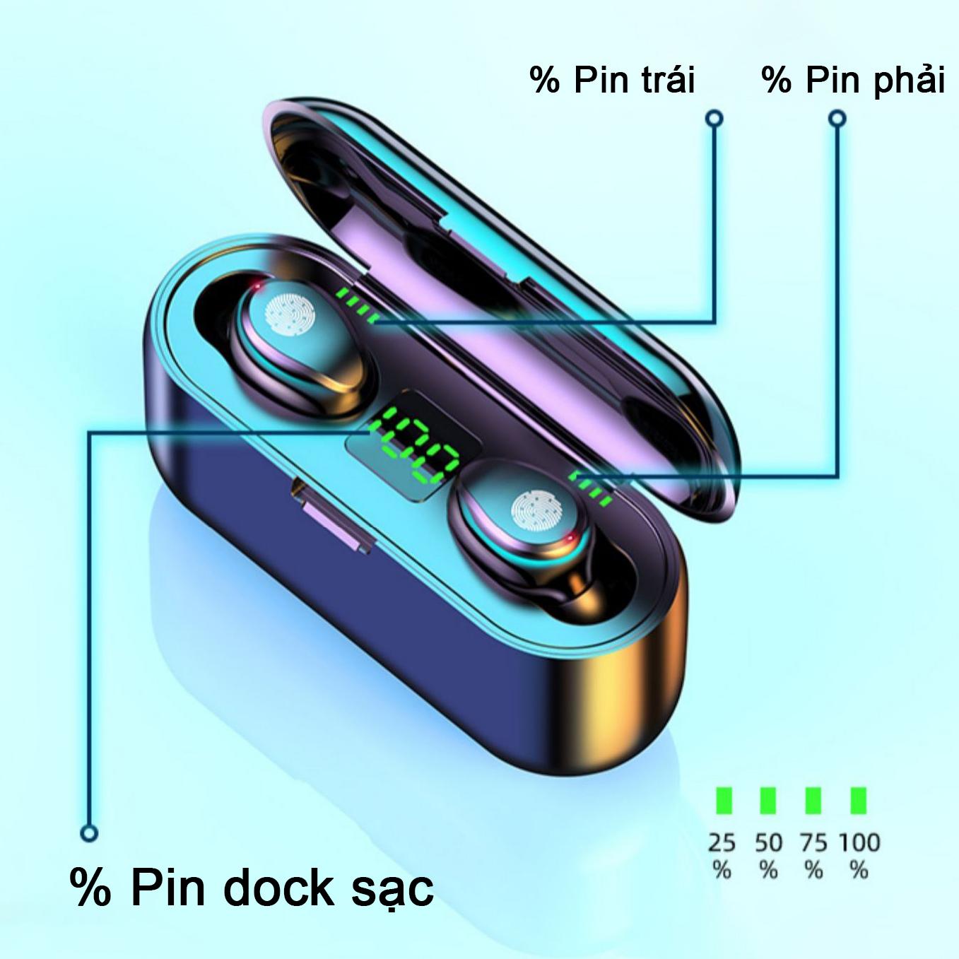 Tai nghe Bluetooth ROYALMIC 5.1 TWS F9 phiên bản mới kiêm sạc dự phòng 2000mAh - Hàng Chính Hãng