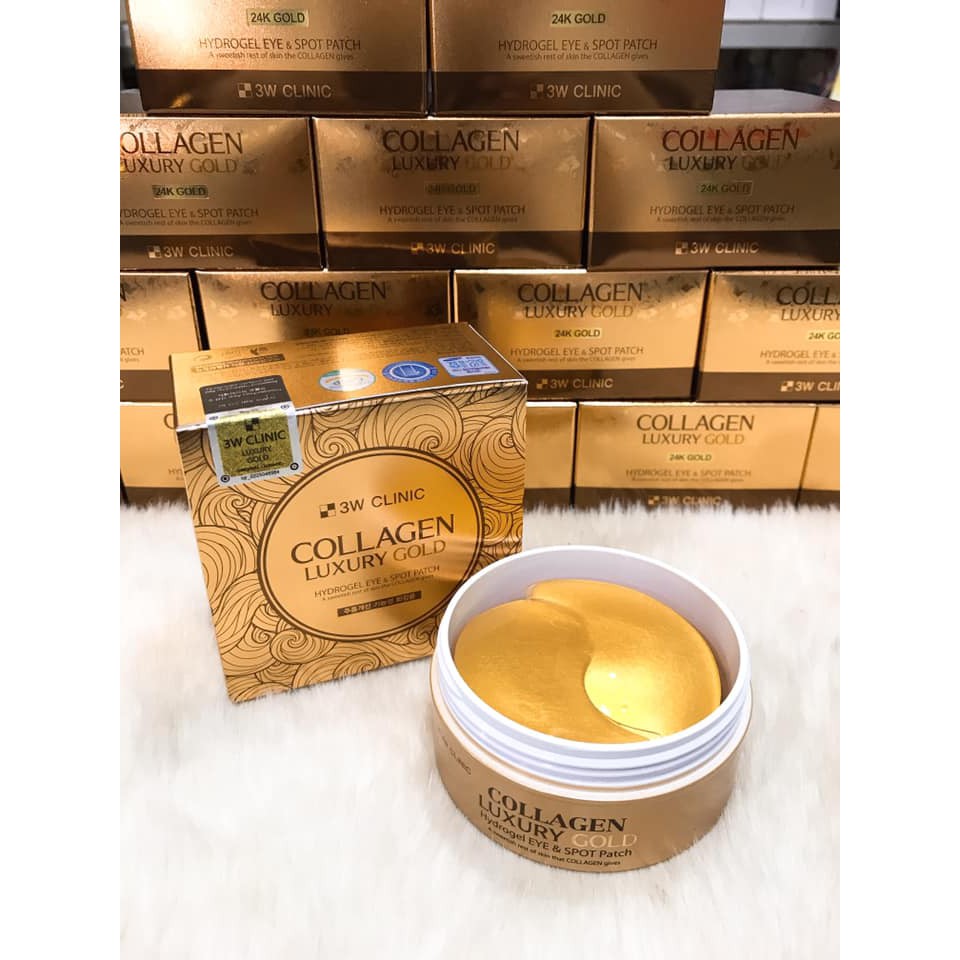 Hộp 60 miếng Mặt nạ đắp mắt giảm quầng thâm và nếp nhăn 3W Clinic Collagen Luxury Gold Hydrogel Eye &amp; Spot Patch CHHQ