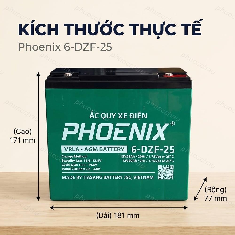 Ắc Quy Phoenix 6-DZF-25 (12V 25Ah) Cho Xe Đạp Điện, Xe Máy Điện