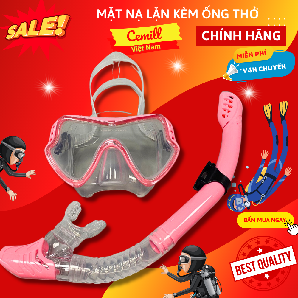 Mặt Nạ Lặn Kèm Ống Thở Lặn Biển Ngăn Nước Cao Cấp – Mặt Kính Cường Lực Chống Mờ Cao Cấp Chính Hãng Cemill