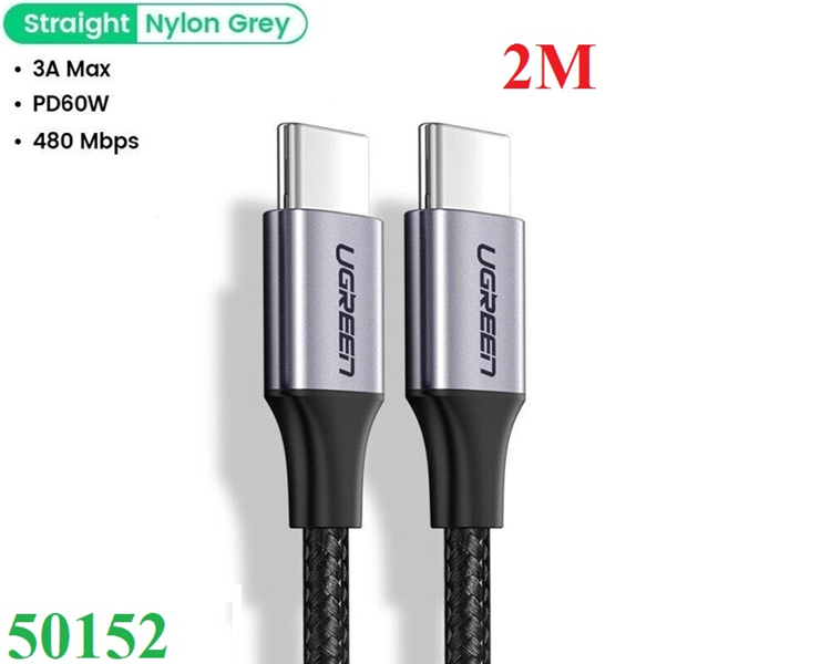 Cáp sạc nhanh 60W USB Type-C to Type-C dài 2M bọc nylon Ugreen 50152 cao cấp  hàng chính hãng