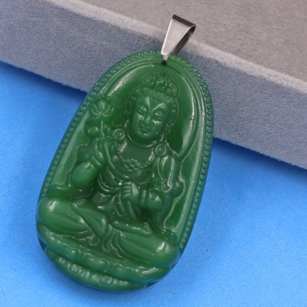 Mặt Dây Chuyền Phật Đại Thế Chí Bồ Tát Đá Thạch Anh Xanh Lá Size Nhỏ 3.6cm & Size Lớn 5cm - Tặng Kèm Móc Inox - Phong Thủy 868 - May Mắn - Bình An