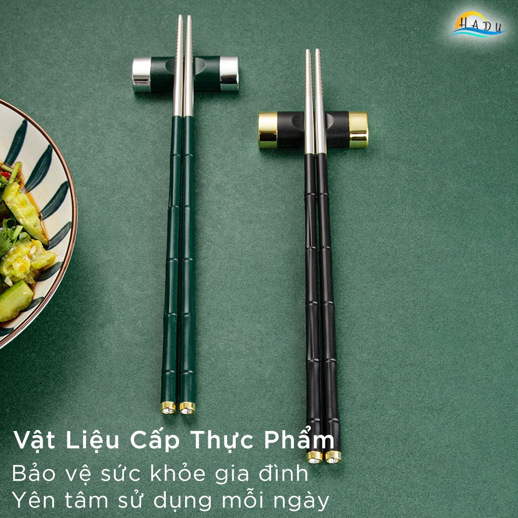 Đũa Ăn Cơm Inox 304 Chống Trượt Kiểu Hàn Quốc Cao Cấp Hình Cây Tre Sang Trọng HADU