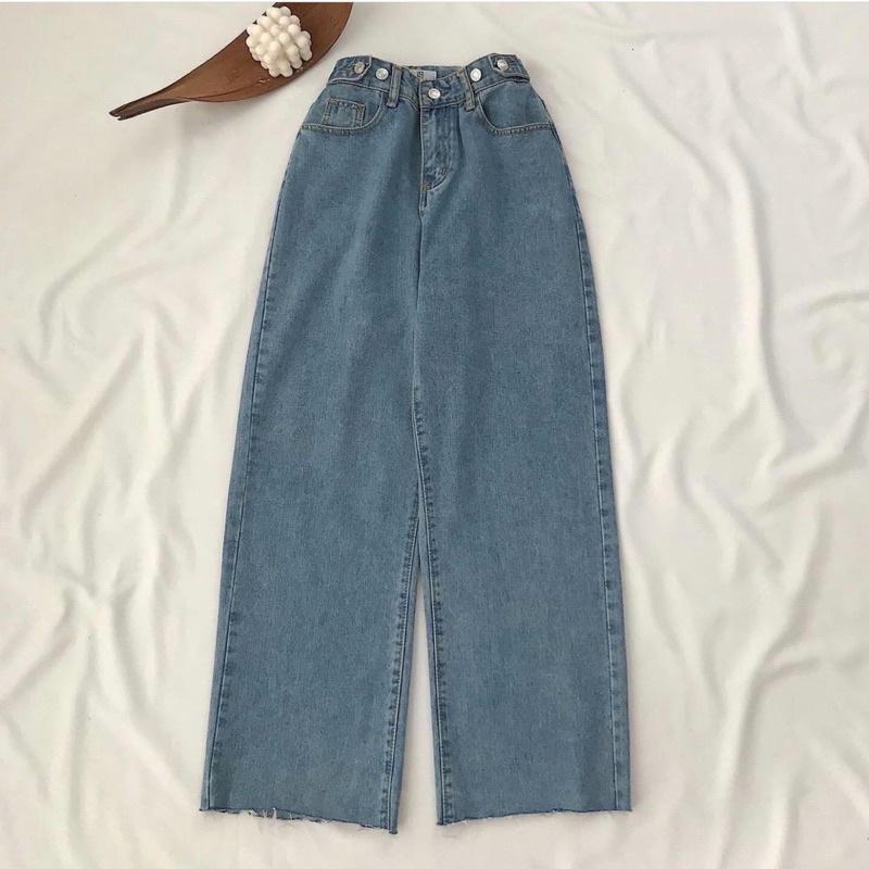 Quần jeans nút gài ống rộng có đủ 3 màu _Sẵn