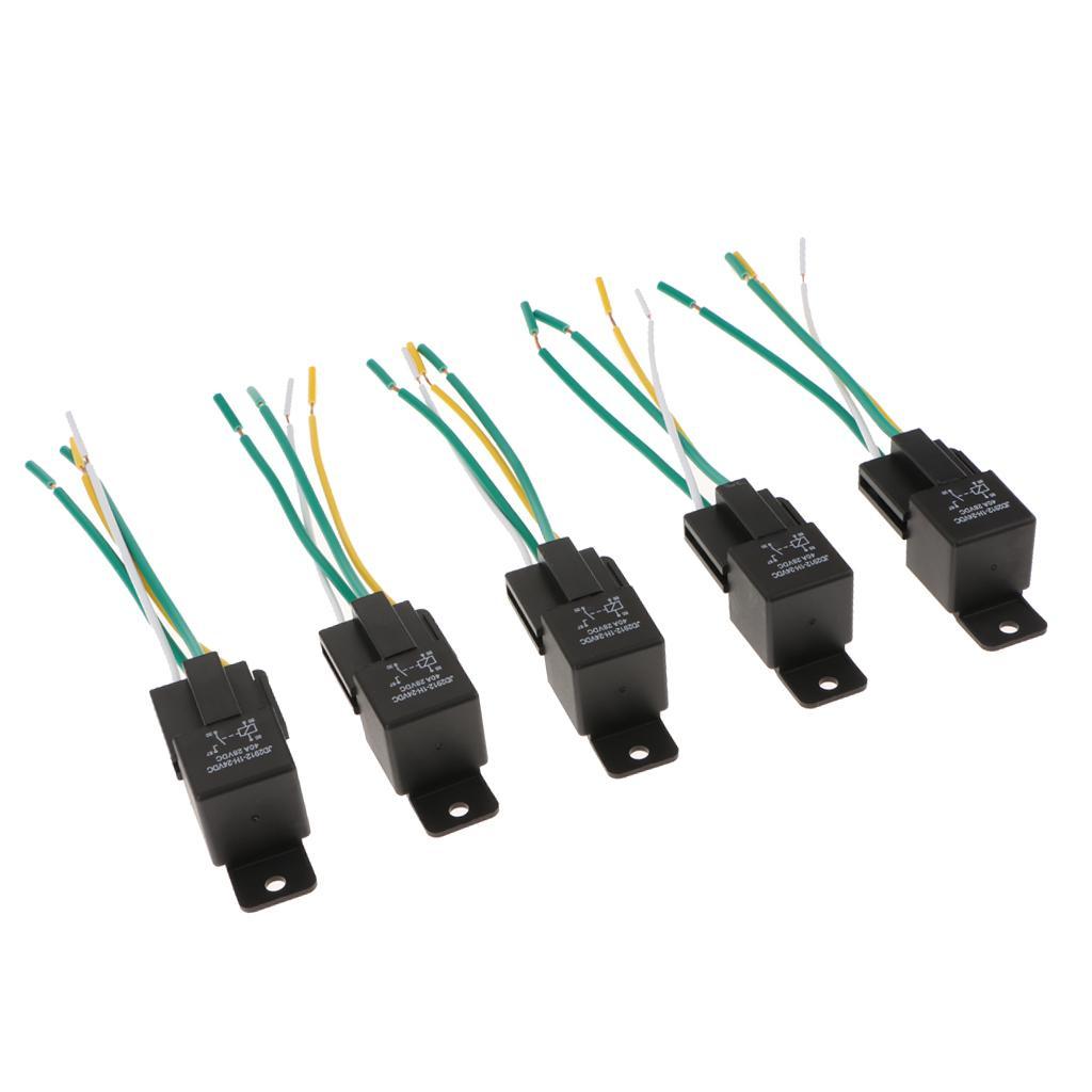 5Pcs 4Pin Relay Socket Harness Base w/ Wires 40A