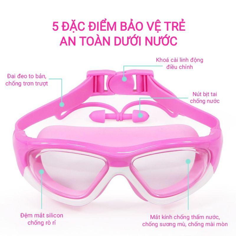 Kính bơi trẻ em, kính lặn, kính bơi cho bé trai, bé gái cao cấp có bịt tai, chống nước Nemo Bikini - KB2 - Xanh dương