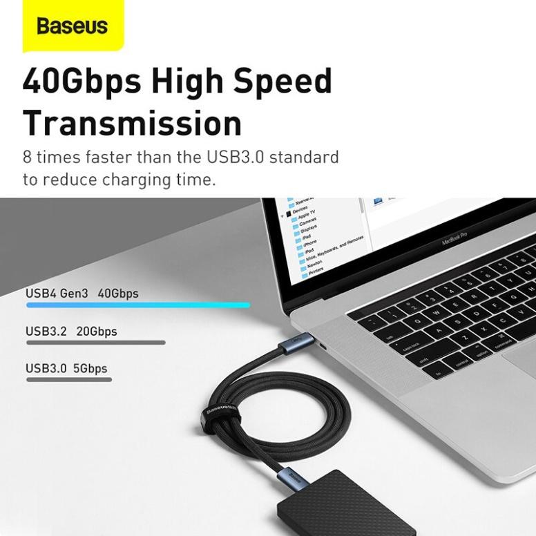 Cáp sạc nhanh Baseus 100W Thunderbolt 3/4 PD 40Gbps 8K@60Hz Type C USB 4 cao cấp - Hàng Chính Hãng