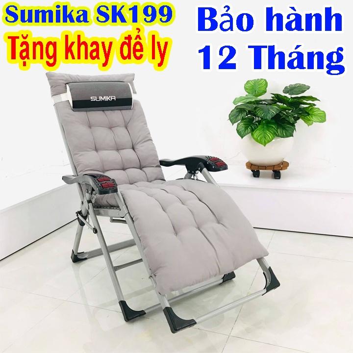 Ghế Xếp Thư Giãn 199, Ghế Xếp Có Con Lăn Massage tay, Tải 300 Kg, Tặng khay + Gối, Công nghệ Nhật Bản