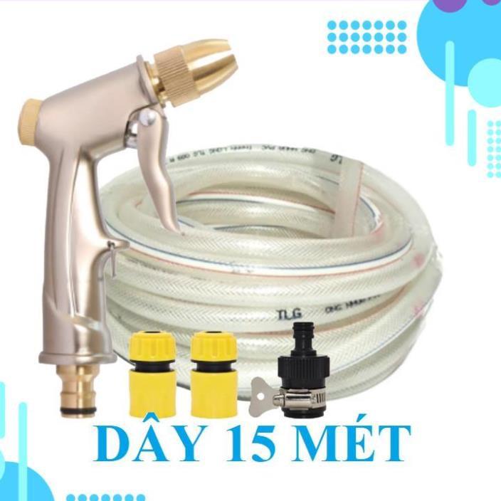Bộ dây vòi xịt ️bơm nước phun sương️ , tăng áp 3 lần, loại 15m 206701-1 đầu đồng, cút, nối đen