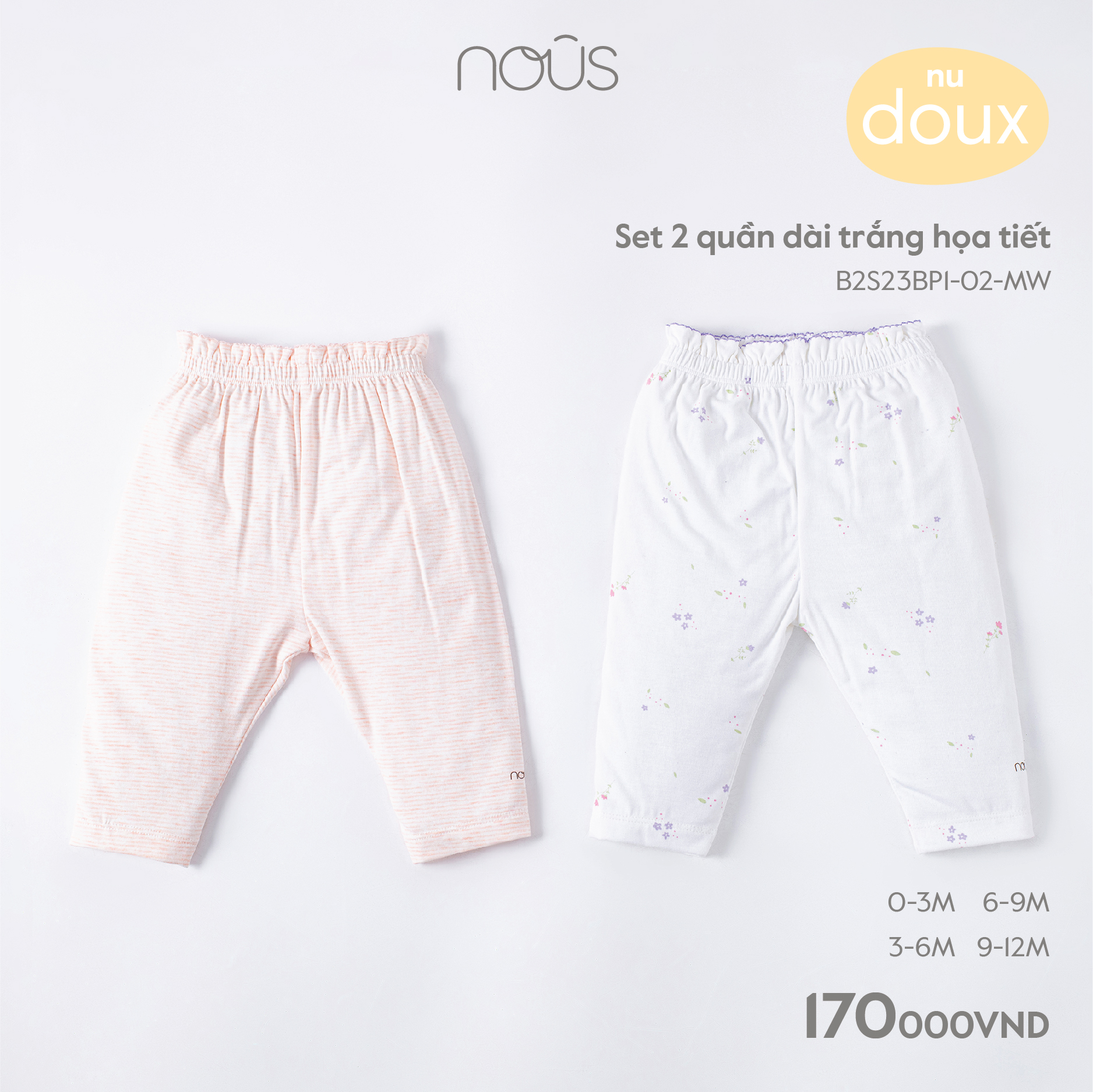 Set 2 bộ bodysuit Nous mix các màu và set 2 quần dài mix màu chất liệu Nu Doux thấm hút