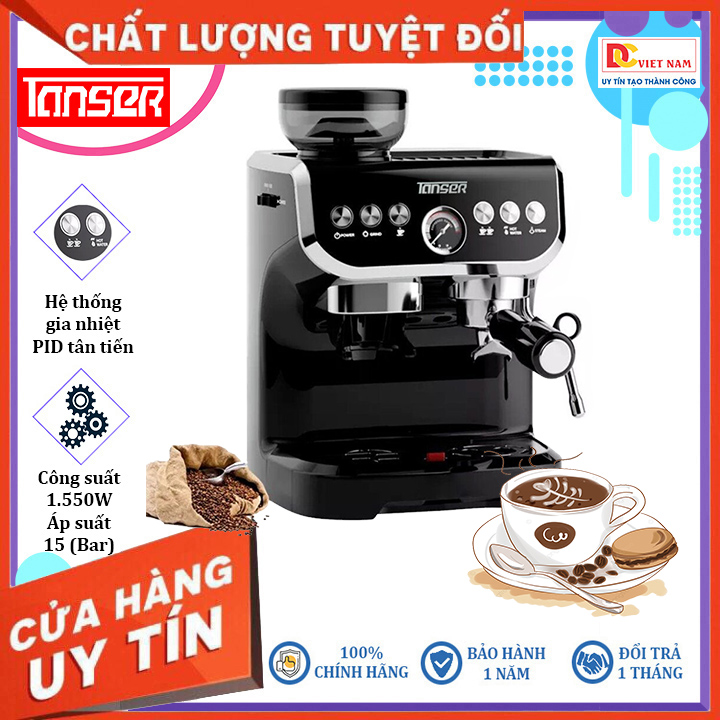 Máy pha cà phê Espresso chuyên nghiệp 4 trong 1. Thương hiệu cao cấp Tanser EM3108Plus