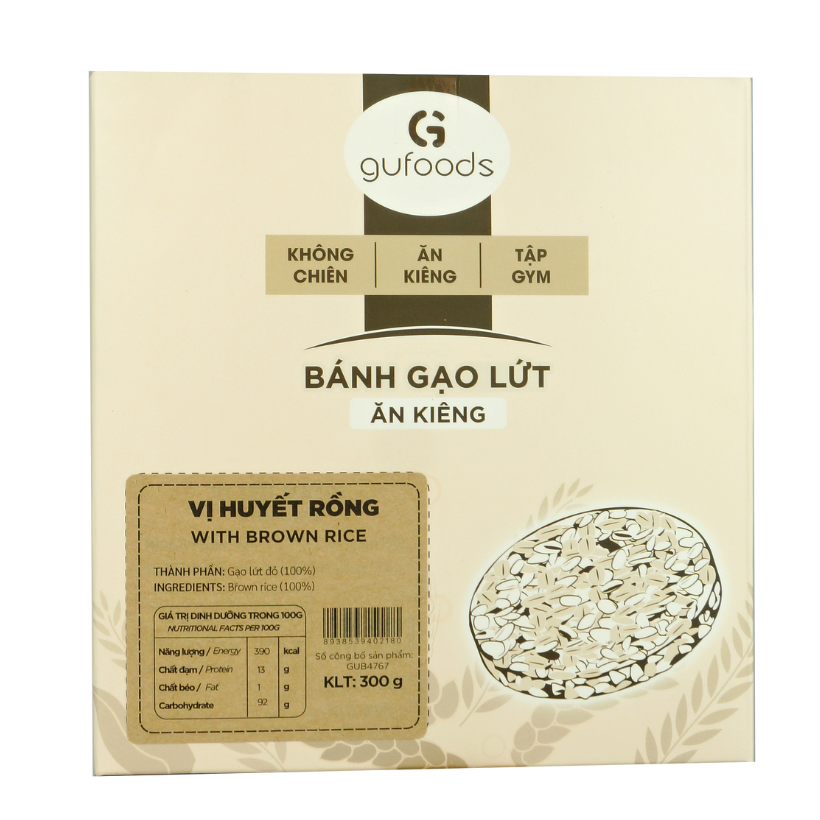 Bánh gạo lứt ăn kiêng GUfoods (Hộp 300g = 8 gói x 4 bánh) - Phù hợp Eat clean, Thực dưỡng, Tập Gym, Kiểm soát cân nặng, Thuần chay