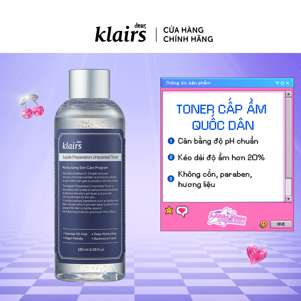 Nước hoa hồng Dear, Klairs Supple Preparation Unscented Toner 180ml