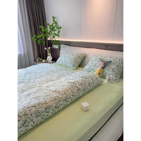 Bộ Chăn Ga gối Cotton Living 100%cotton Hàng Nhập Khẩu Cao Cấp 4 Món Mẫu Xanh Lá