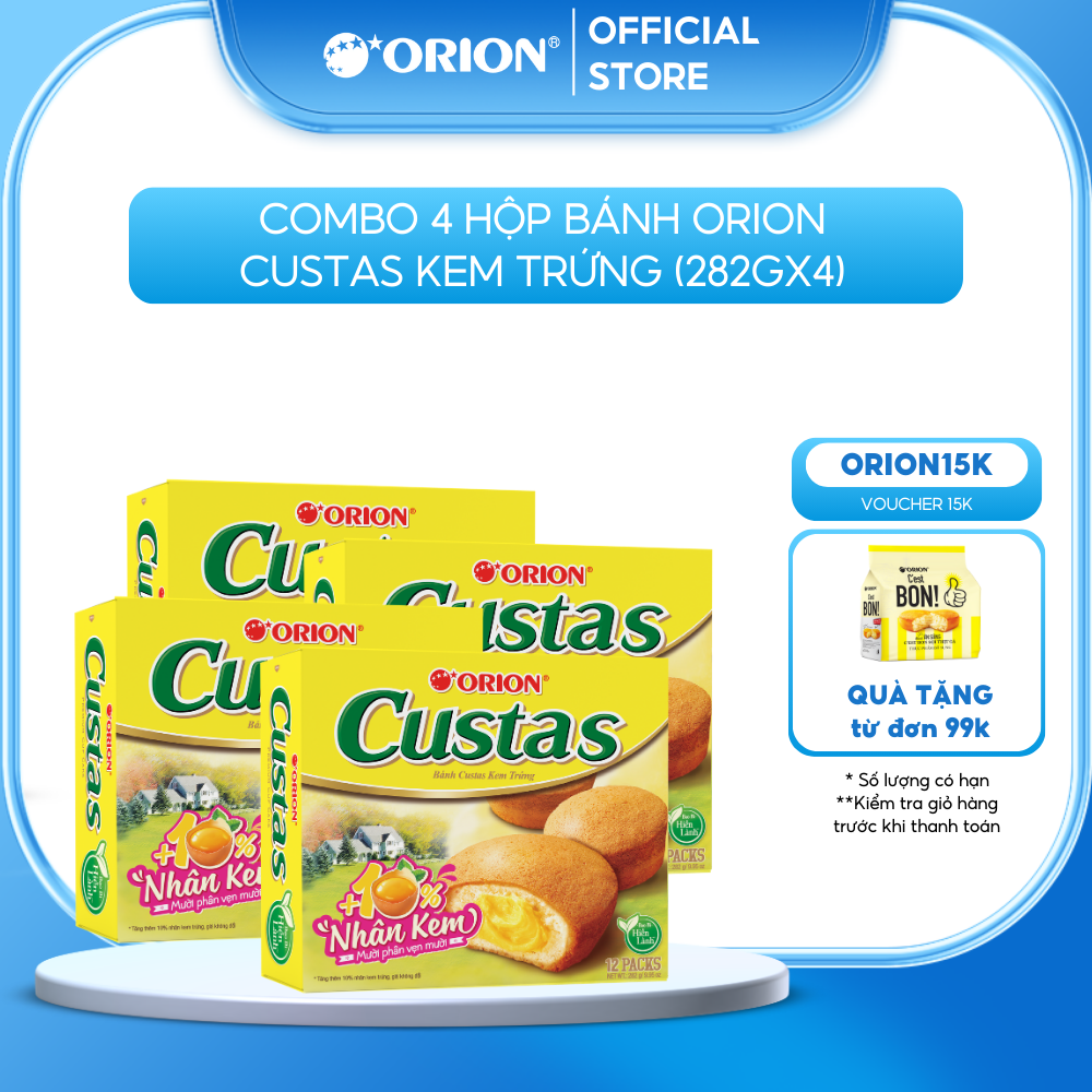 Combo 4 hộp bánh Custas Orion vị kem trứng (282g x 4 hộp)