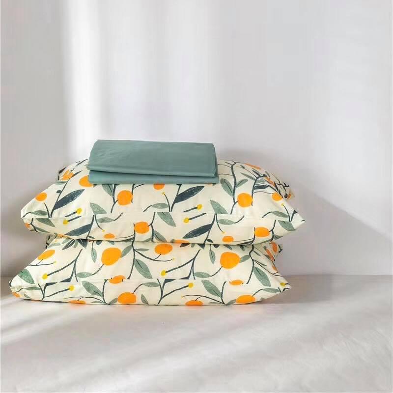 Bộ Chăn Ga Gối Cam Xanh Chăn Ga Gối Nệm Cotton 3D Mềm Mịn - Mịn Decor