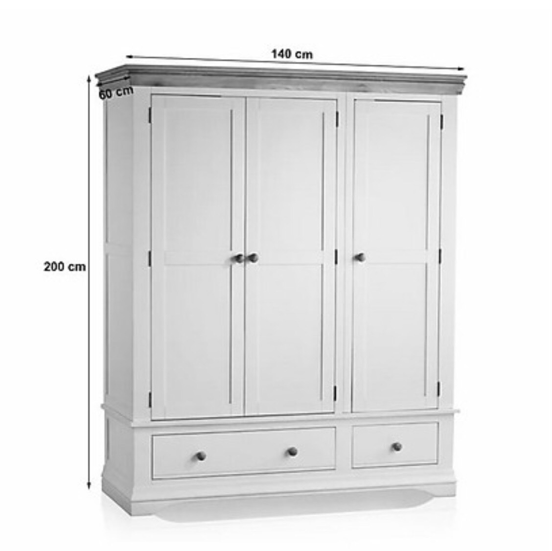 Tủ áo 3 cánh Victoria - gỗ sồi Mỹ tự nhiên - KT 1m6 x 2m