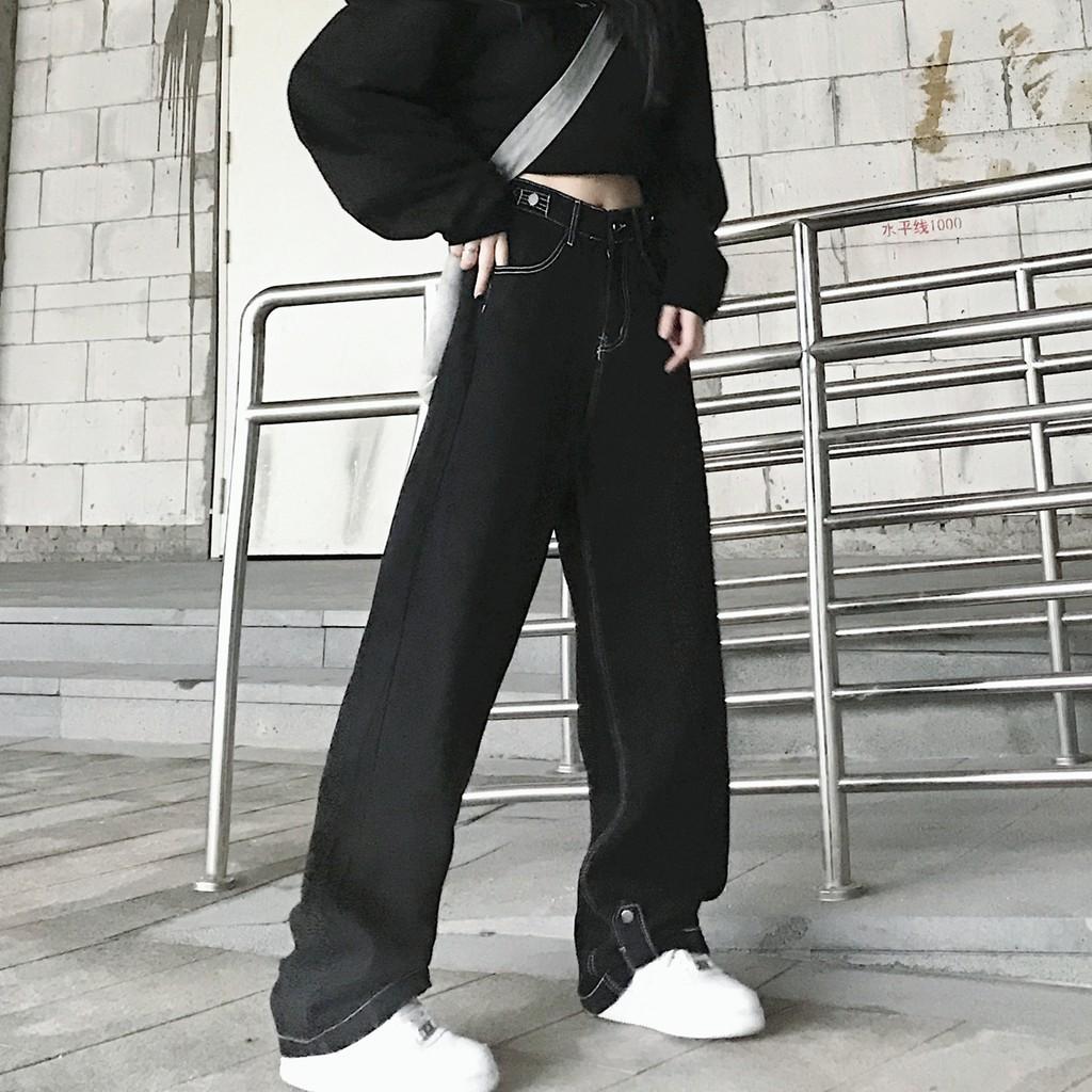 Quần jeans ulzzang đen viền trắng mới
