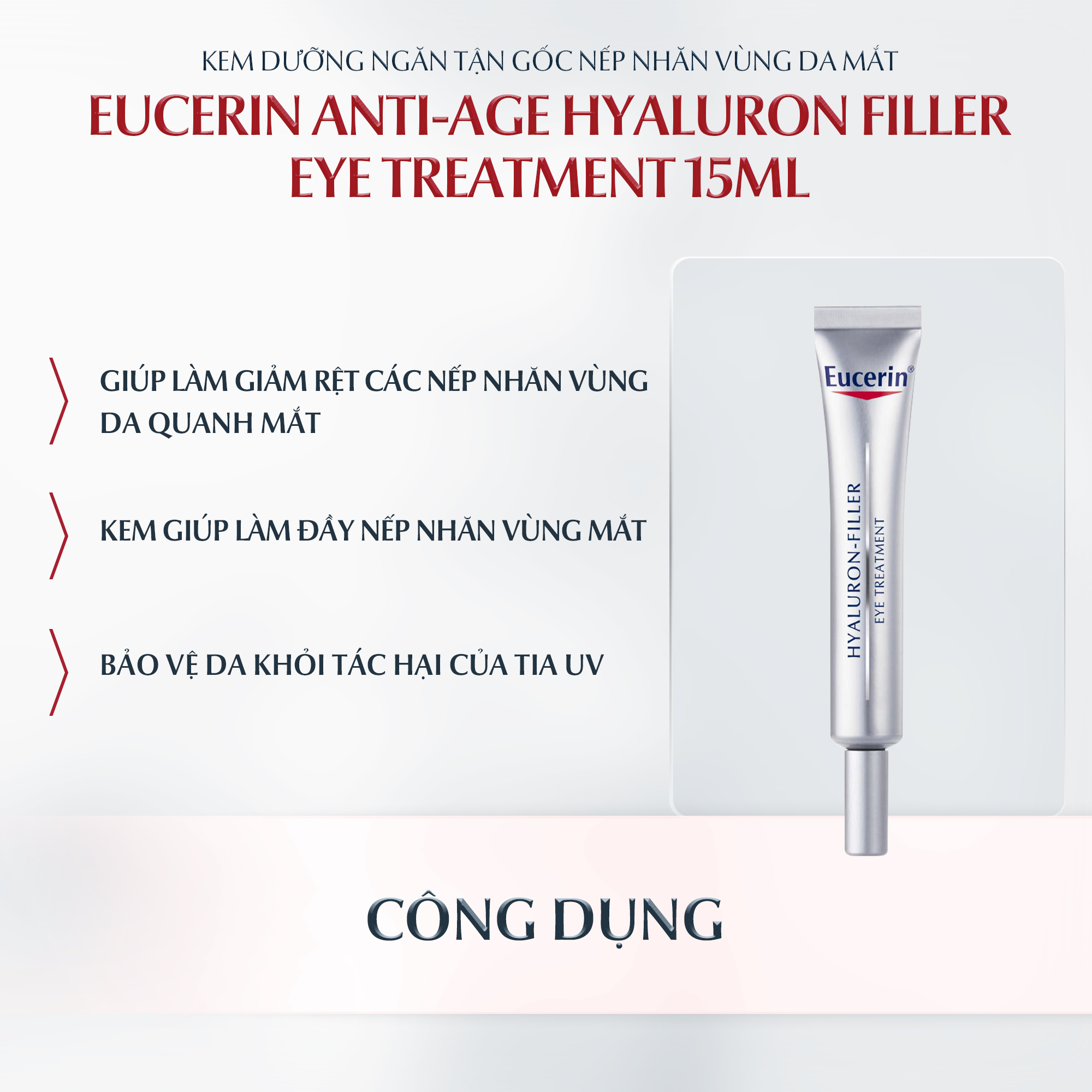Kem dưỡng giảm nếp nhăn vùng mắt Eucerin Hyaluron + Filler Eye Cream SPF15 15ml
