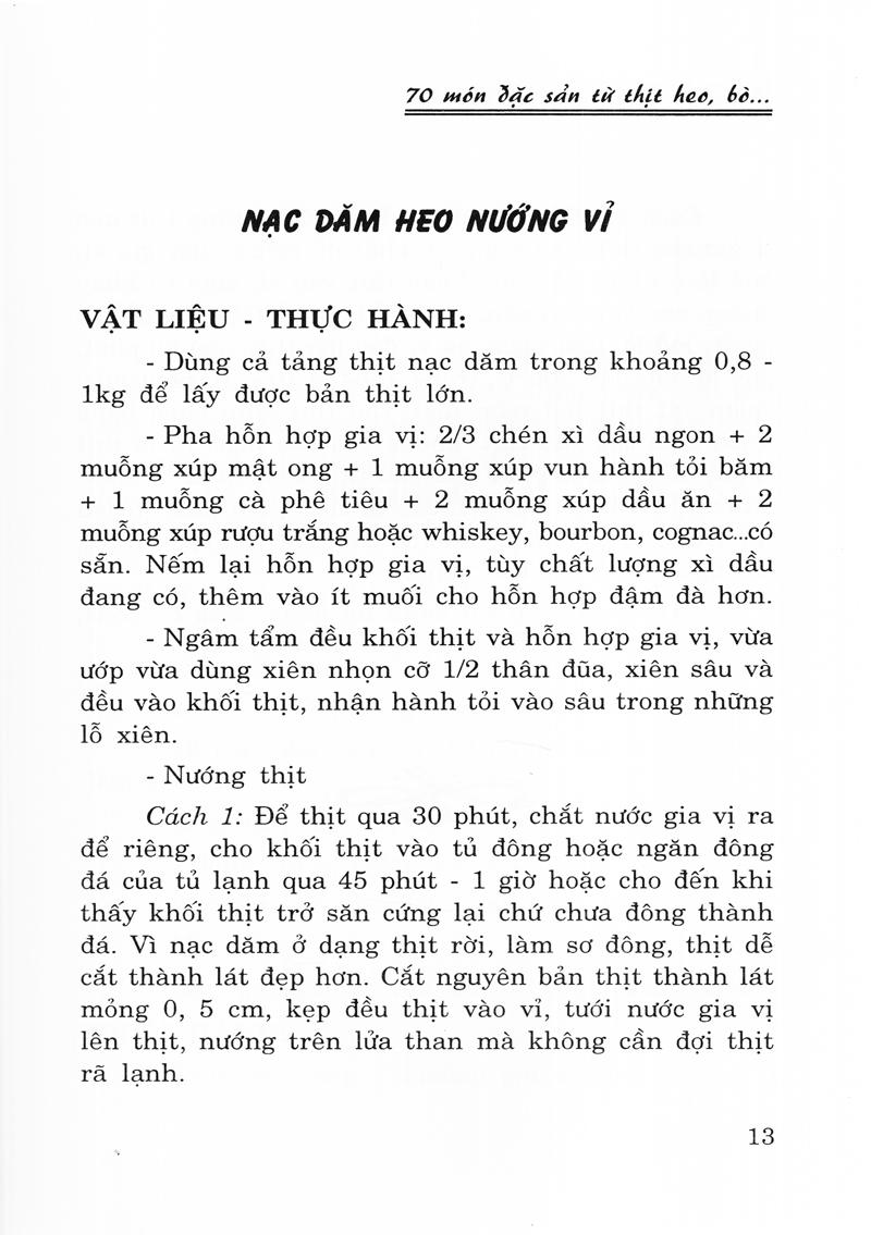Sách 70 Món Đặc Sản Từ Thịt Heo, Bò (Tái Bản)
