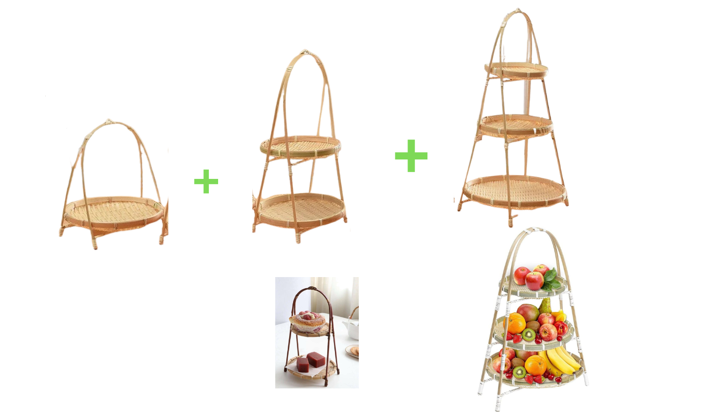 Set combo 3 kệ mẹt tre nhiều tầng sản phẩm làng nghề, Kệ tre dùng để làm decor trang trí