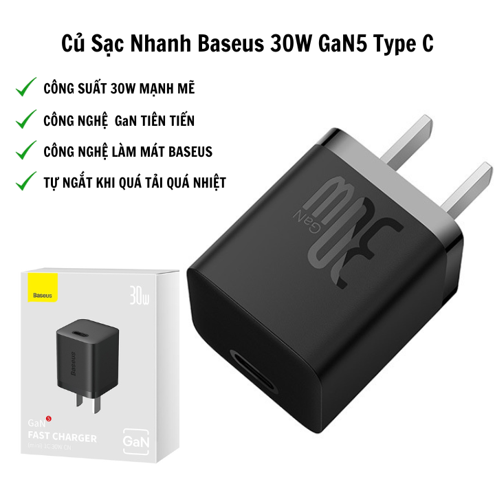 Củ Sạc Nhanh Sothing Baseus 30W GaN5 Type C Thích Hợp Cho iPhone, Table- Hàng Chính Hãng