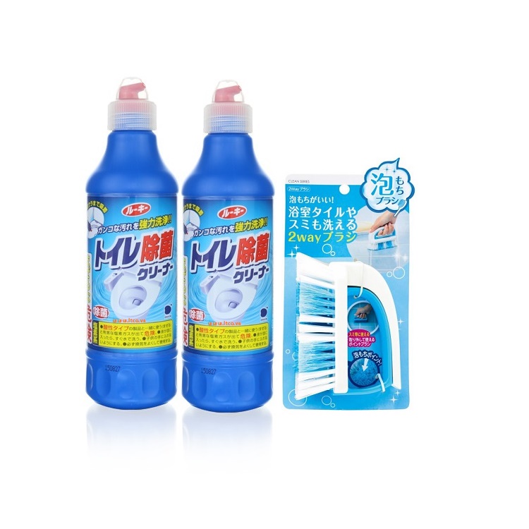 Combo 02 Chai Tẩy Toilet Diệt Khuẩn Bồn Cầu (500ml) + Bàn chải chà góc giặt đồ 2 trong 1 hàng nội địa Nhật Bản