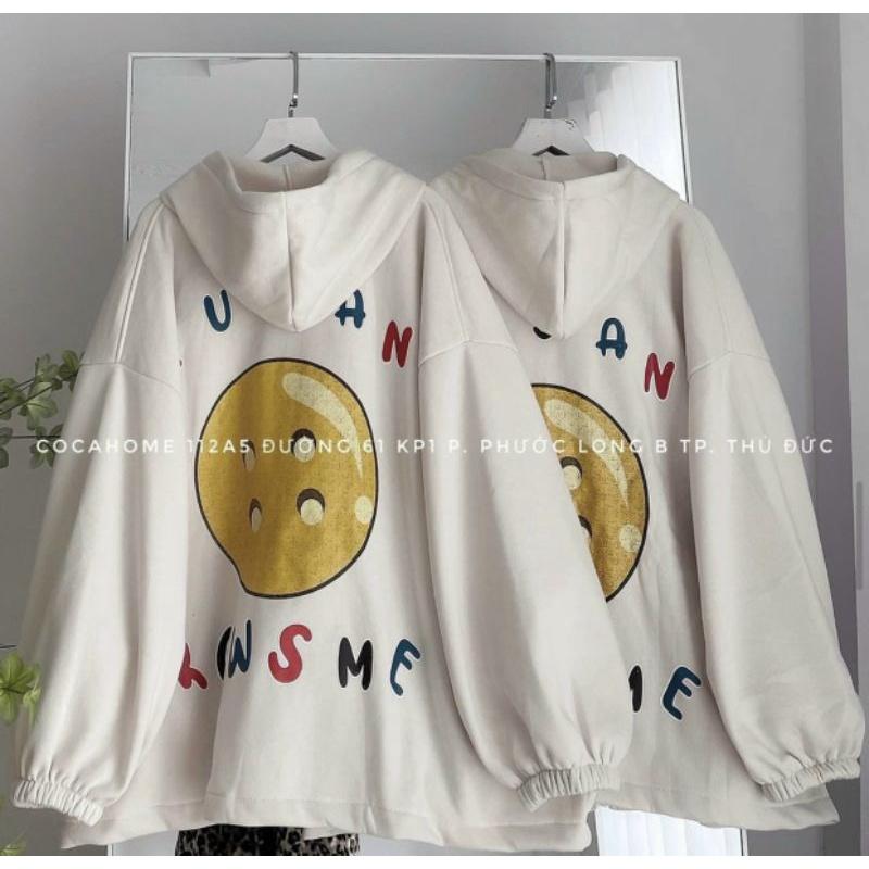 Áo Khoác nỉ bông FY mặt cười form rộng,tay phồng bo nhún,Mẫu áo nỉ bomber dây kéo phao unisex nam nữ