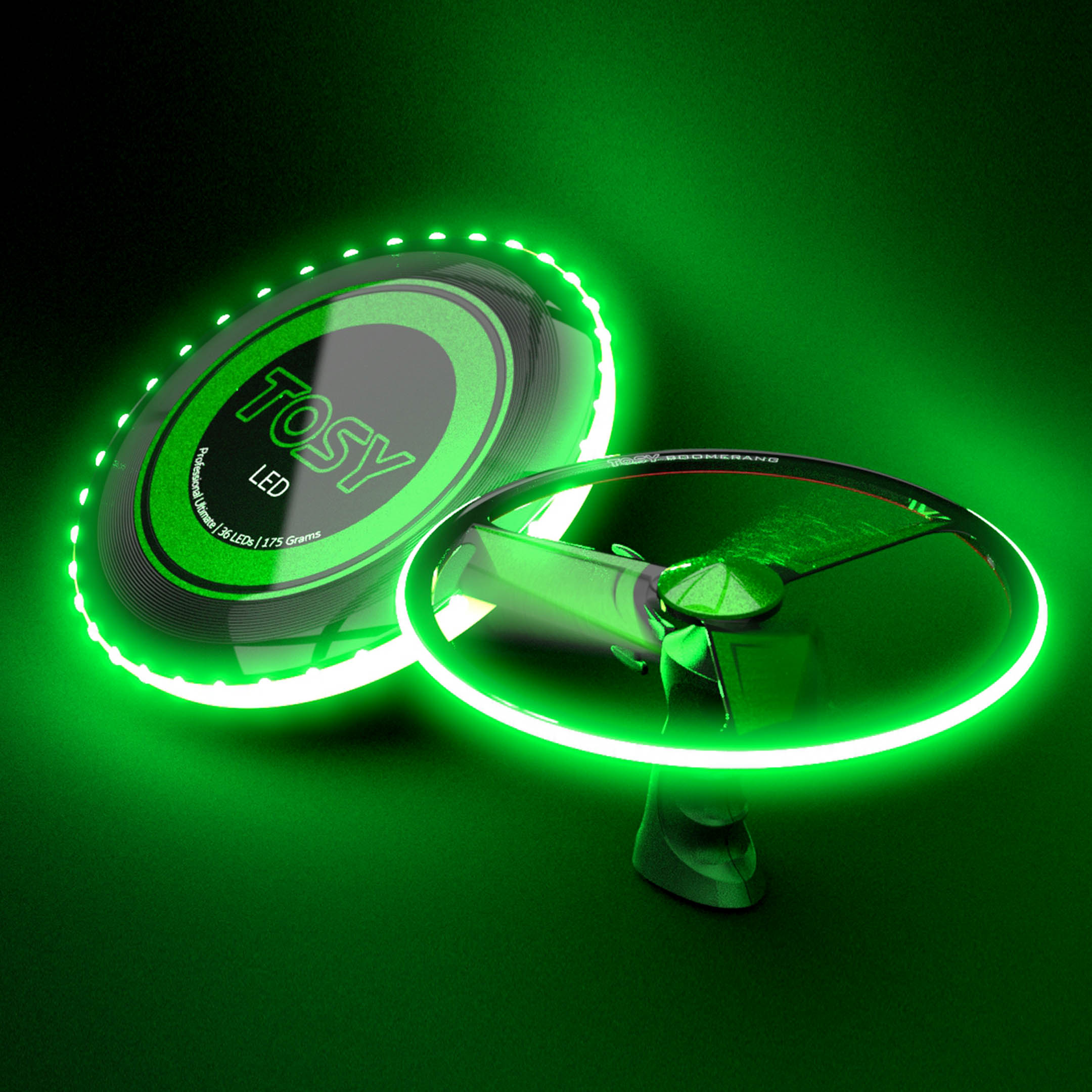 Set Đĩa ném và Boomerang TOSY Flying Duo Siêu sáng / 360 và 36 LEDs / Tuỳ chỉnh thông minh/ Cảm biến chuyển động/ Quay về chính xác / Pin sạc/ Chống nước /4 màu