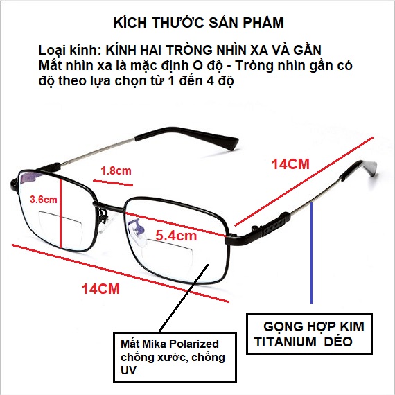 Kính lão thị viễn thị hai tròng cao cấp chống UV nhìn xa và gần tiện lợi gọng siêu dẻo cứng cáp