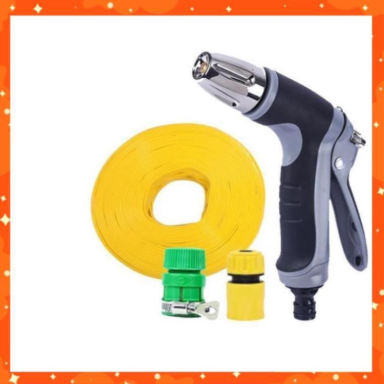 Bộ dây vòi xịt nước rửa xe, tưới cây,tăng áp 3 lần cút nhựa nối nhựa vàng loại 7-10m 206817