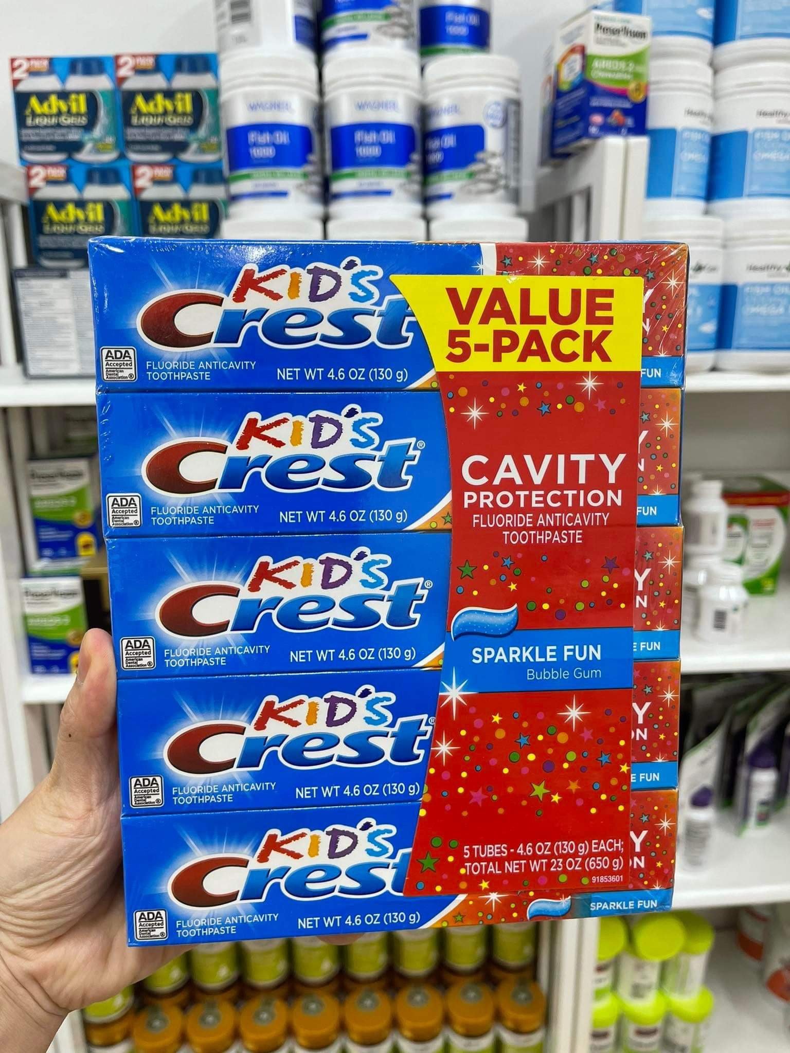 lỐC 5 TUÝP  KEM ĐÁNH RĂNG CREST KID’S CAVITY PROTECTIN 130g CỦA MỸ ( KHÔNG XUẤT HÓA ĐƠN ĐỎ )