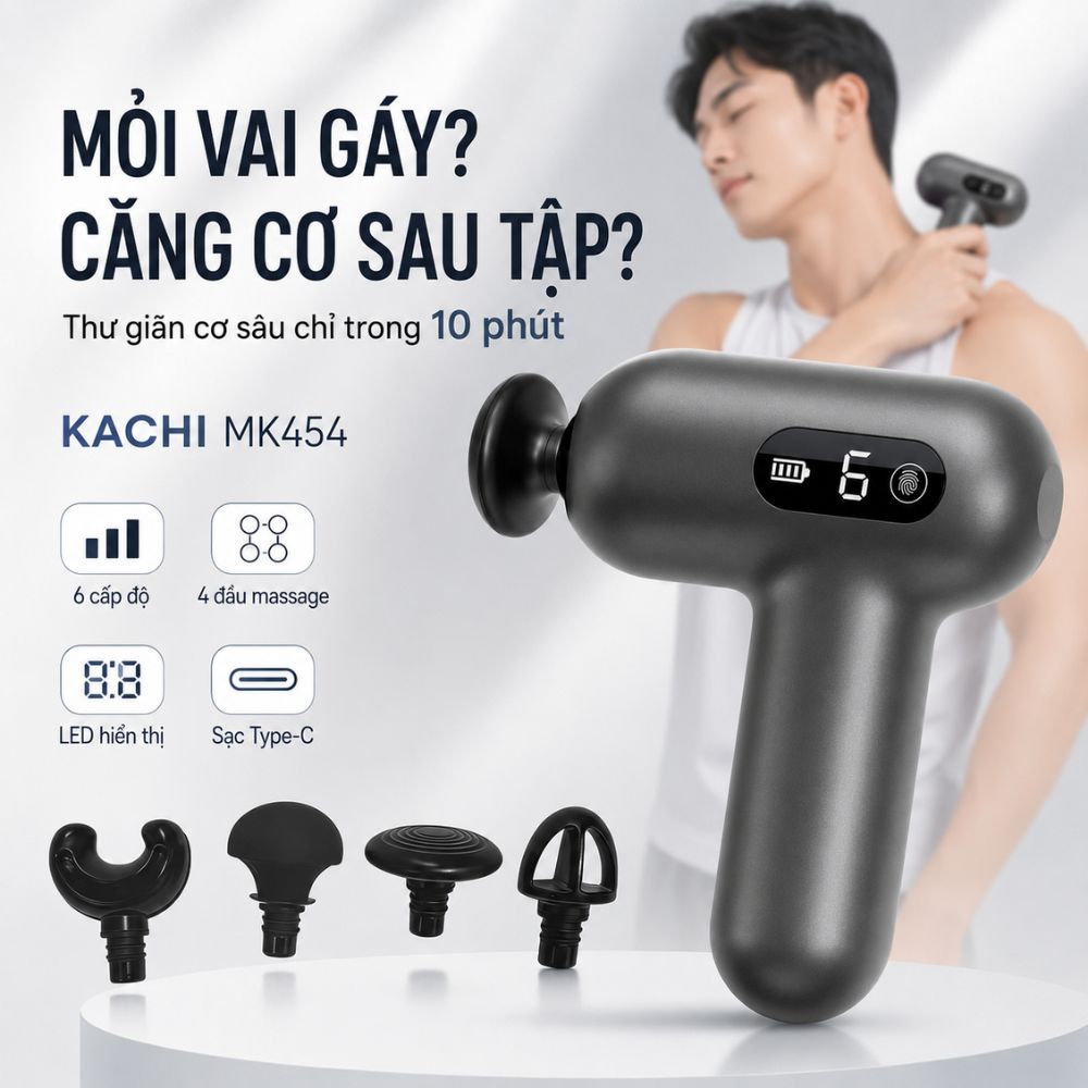 Súng Massage Cầm Tay Kachi MK454 – Giải Pháp Thư Giãn Cơ Chuyên Sâu & Thông Minh - hàng chính hãng