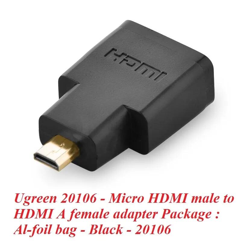 Ugreen UG2010620106TK Màu Đen Đầu chuyển đổi Micro HDMI sang HDMI - HÀNG CHÍNH HÃNG