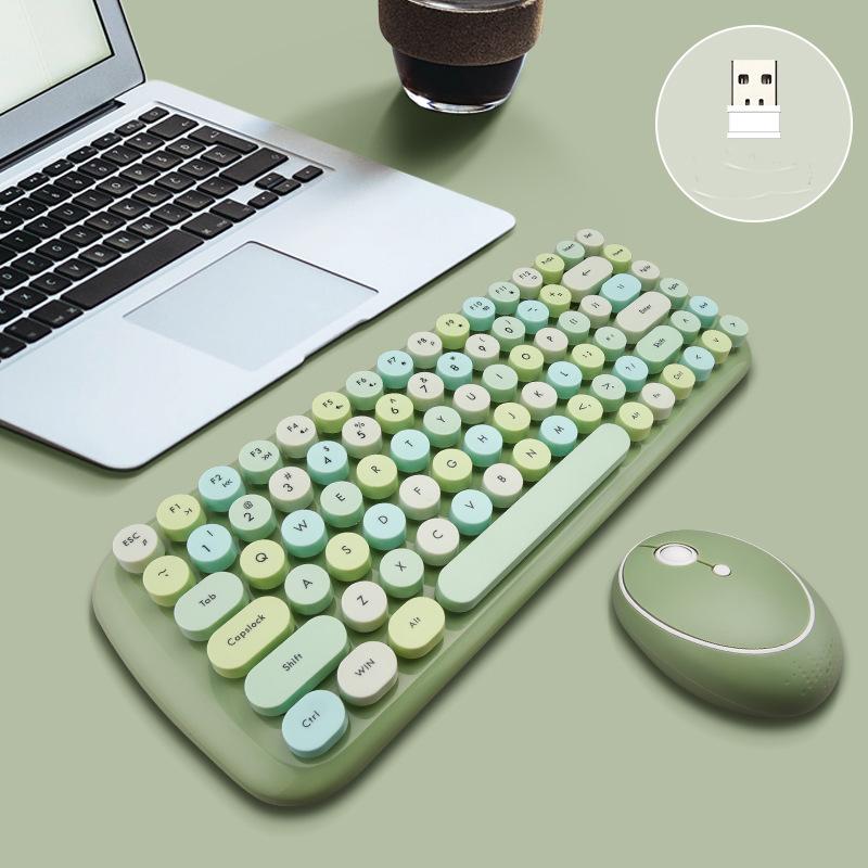 Bàn Phím Không Dây 2.4G Chuột Sản Phẩm Kẹo Màu Bé Gái Màu Hồng Roud Keycap Bàn Phím Cho Máy Tính Xách Tay Máy Tính Bạn Gái Giftand Chuột